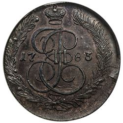 RUSSIAN EMPIRE: Catherine II the Great, 1762-1796, AE 5 kopek, Kolyvan (Souzan), 1783-KM. NGC MS65