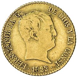 SPAIN: Fernando VII, 1808-1833, AV 80 reales (6.71g), 1822-crowned M. F-VF