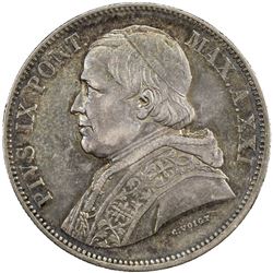 VATICAN: Pius IX, 1846-1875, AR 5 lire, 1867-R. EF