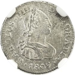 BOLIVIA: Carlos III, 1788-1808, AR 1/2 real, Potosi, 1809. NGC AU50