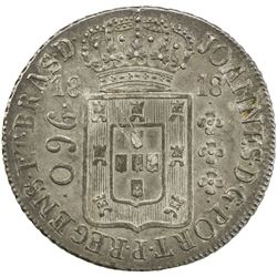 BRAZIL: Joao VI, Prince Regent, 1799-1818, AR 960 reis (27.12g), 1818-R. AU