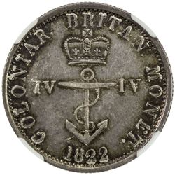 BRITISH WEST INDIES: George IV, 1820-1830, AR 1/4 dollar, 1822. NGC AU58