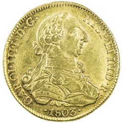 CHILE: Carlos IV, 1788-1808, AV 8 escudos, 1803-So. EF-AU