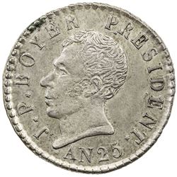 HAITI: Jean Pierre Boyer, 1818-1843, AR 25 centimes, AN 26 (1829). EF-AU