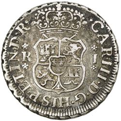 PERU: Carlos III, 1759-1788, AR real (3.32g), Lima, 1761-LM. VF-EF
