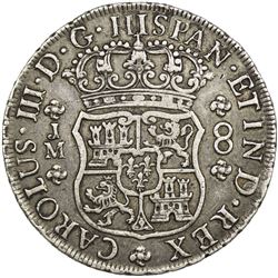 PERU: Carlos III, 1759-1788, AR 8 reales (26.86g), 1769-LM. VF-EF