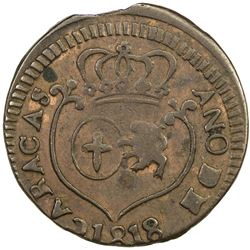 VENEZUELA: Fernando VII, 1808-1821, AE cuarto (2.09g), Caracas, 1818. VF