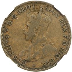 AUSTRALIA: George V, 1910-1936, AE 1/2 penny, 1923(m). NGC F12