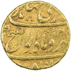 MUGHAL: Jahandar, 1712-1713, AV mohur (10.87g), Shahjahanabad, AH1124 year one (ahad). F-VF