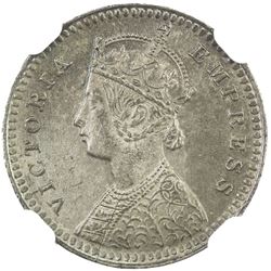BRITISH INDIA: Victoria, Empress, 1876-1901, AR 2 annas, 1889-C. NGC MS65