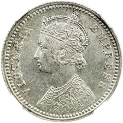 BRITISH INDIA: Victoria, Empress, 1876-1901, AR 1/4 rupee, 1879-C. NGC MS62