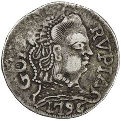 GOA: Maria I, 1786-1799, AR rupia (10.73g), 1796. VF-EF