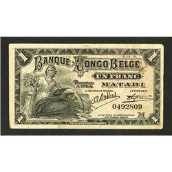 Banque Du Congo Belge, 1914 Issue Banknote.