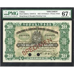 Hong Kong & Shanghai Banking Corporation, 1924 Specimen Banknote.