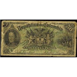 Republica de Colombia, 1904 Issue Banknote.