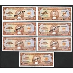 Banco Central De La Republica Dominicana, ND (1964-76) Specimen Set of 7 different Suffix, Prefix an