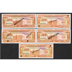 Banco Central De La Republica Dominicana, ND (1964-76) Specimen Set of 5 different Suffix, Prefix an