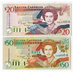 Eastern Caribbean Central Bank - Antigua, ND (1994-2000) Banknote Pair.