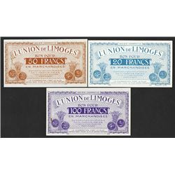 L'Union De Limoges, 1886 Scrip Note Trio.