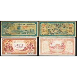 Banque De L-Indochine, 1942-45 ND Issue Banknote Pair.