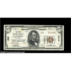 Paterson, NJ- $5 1929 Ty. 2 The First NB Ch. # 329 Replacement Note. Fine-Very Fine.Paterson, NJ- $1