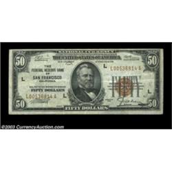 Fr. 1880-L $50 1929 Federal Reserve Bank Note. Very Fine-Extremely Fine. There is a small but bold t