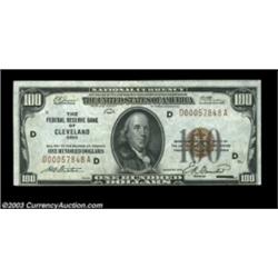 Fr. 1890-D $100 1929 Federal Reserve Bank Note. About Uncirculated. A cutting error which shows abou