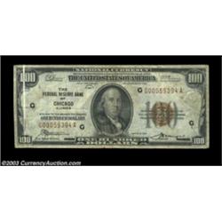 Fr. 1890-G $100 1929 Federal Reserve Bank Note. Fine-Very Fine. A top to bottom gutter fold runs dow