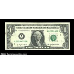 Fr. 1909-A $1 1977 Federal Reserve Note. About Uncirculated. A blank reverse example with one light