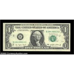 Fr. 1909-B $1 1977 Federal Reserve Note. Choice Crisp Uncirculated. This $1 Fed displays a fully bla