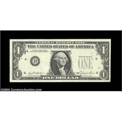 Fr. 1911-D $1 1981 Federal Reserve Note. About Uncirculated. The green portion of the overprint is m