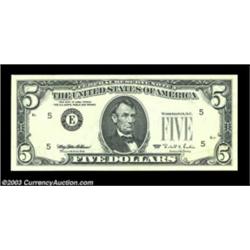Fr. 1984-E $5 1995 Federal Reserve Note. Choice About Uncirculated. Virtually the entire green ink p