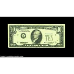 Fr. 2032-B $10 1995 Federal Reserve Note. Very Fine. The green Treasury seal and serial numbers are