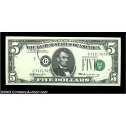 Fr. 1969-G $5 1969 Federal Reserve Note. Crisp Uncirculated. The third printing is shifted to the ri