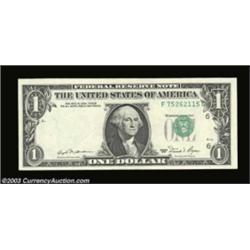 Fr. 1911-F $1 1981 Federal Reserve Note. Gem Crisp Uncirculated. A neat foldover which has a sliver