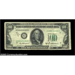 Fr. 2159-G* $100 1950B Federal Reserve Note. Fine. A rare error on a high denomination star note, wi