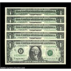 Fr. 1921-E $1 1995 Federal Reserve Notes. About Uncirculated. A neat progressive error set of five p