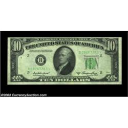 Fr. 2011-B* $10 1950A Federal Reserve Note. Gem Crisp Uncirculated. A dark face on back offset cover