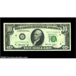 Fr. 2022-D $10 1974 Federal Reserve Note. About Uncirculated. A very dark full 100% face on back off