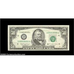 Fr. 2124-D $50 1990 Federal Reserve Note. About Uncirculated. A back on face offset, quite noticeabl