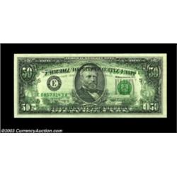 Fr. 2124-E $50 1990 Federal Reserve Note. Gem Crisp Uncirculated. A really distinctive back on face