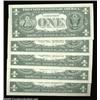 Image 2 : Fr. 1907-L $1 1969D Federal Reserve Notes. Gem Crisp Uncirculated. A group of five consecutive notes
