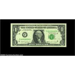 Fr. 1915-F $1 1988A Federal Reserve Note. Crisp Uncirculated. A really classy ink smear, with the re