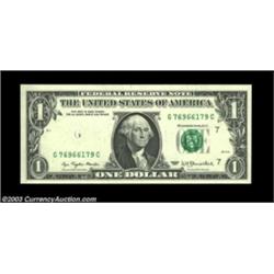 Fr. 1909-G $1 1977 Federal Reserve Note. Gem Crisp Uncirculated. A near total failure of the ink jet