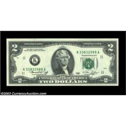 Fr. 1935-K $2 1976 Federal Reserve Note. Gem Crisp Uncirculated. Excess inking has caused the city a