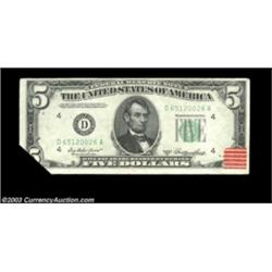 Fr. 1962-D $5 1950A Federal Reserve Note. Choice Crisp Uncirculated. The lower left corner is clippe