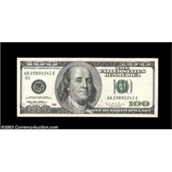 Fr. 2175-B $100 1996 Federal Reserve Note. Crisp Uncirculated. The security thread and watermark are