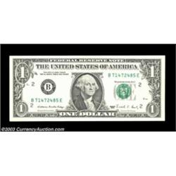 Fr. 1914-B $1 1988 Federal Reserve Note. About Uncirculated. This is a very rare one color offset on