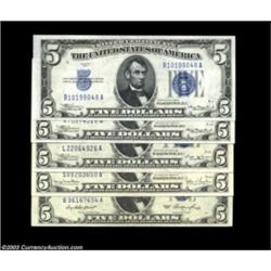 Five Small Size $5 Silver Certificates.Fr. 1650 $5 1934 Silver Certificate Gem CUFr. 1651 $5 1934A S