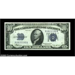 Fr. 1703 $10 1934B Silver Certificate. About Uncirculated.A bright high end example of this key to t